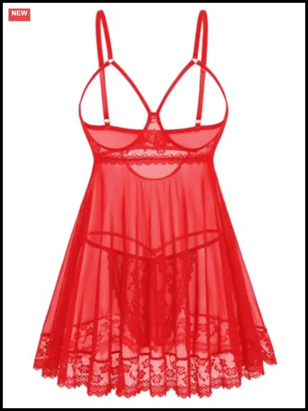 Women's Sheer Lace Babydoll Chemise Sleepwear with G-string